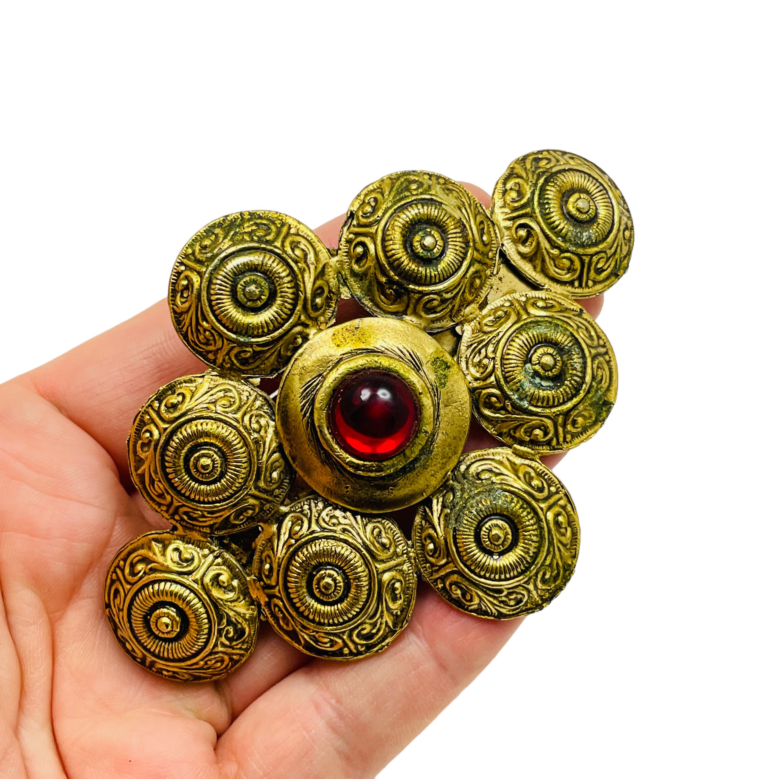 Vintage Gold tone red cab etruscan hair barette Unisexe en vente