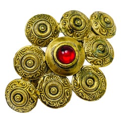 Vintage gold tone red cab etruscan hair barette