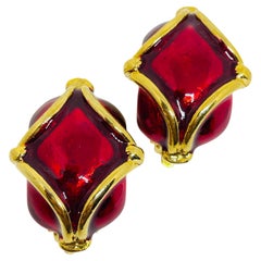Orecchini a clip vintage anni
80 in oro e smalto rosso di design