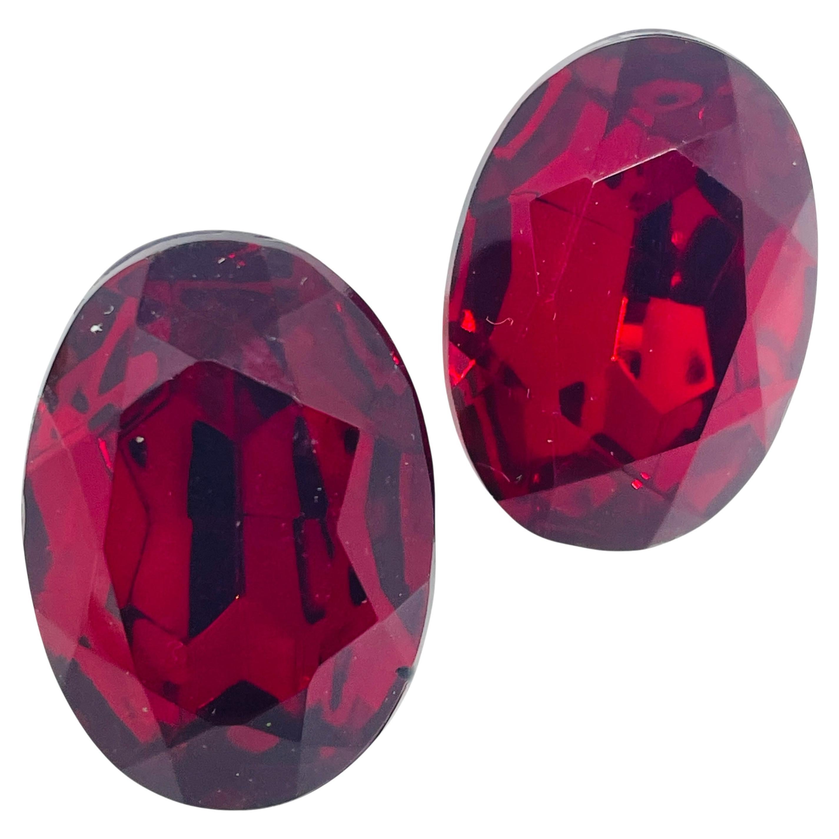 Vintage Gold Ton rot Glas Designer Clip auf Ohrringe