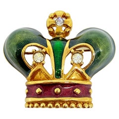 Vintage Gold Ton rot grün Emaille Strass Königskrone Designer Brosche