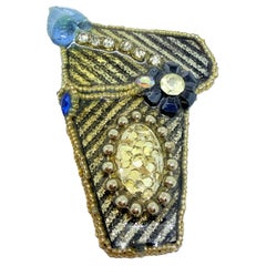 Vintage gold tone resin abstract artisan designer signed brooch