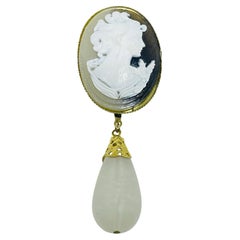 Vintage gold tone resin cameo dangle designer brooch