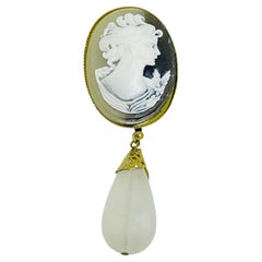 Vintage gold tone resin cameo dangle designer brooch