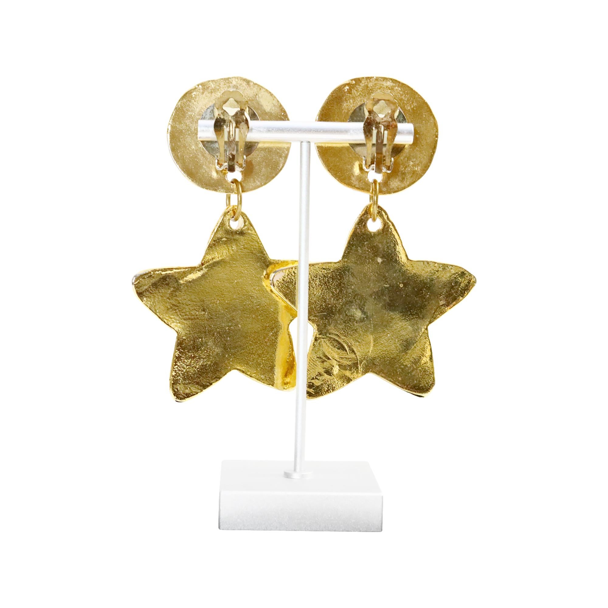 Pendientes Estrella Colgantes de Resina Dorada Vintage en venta 4