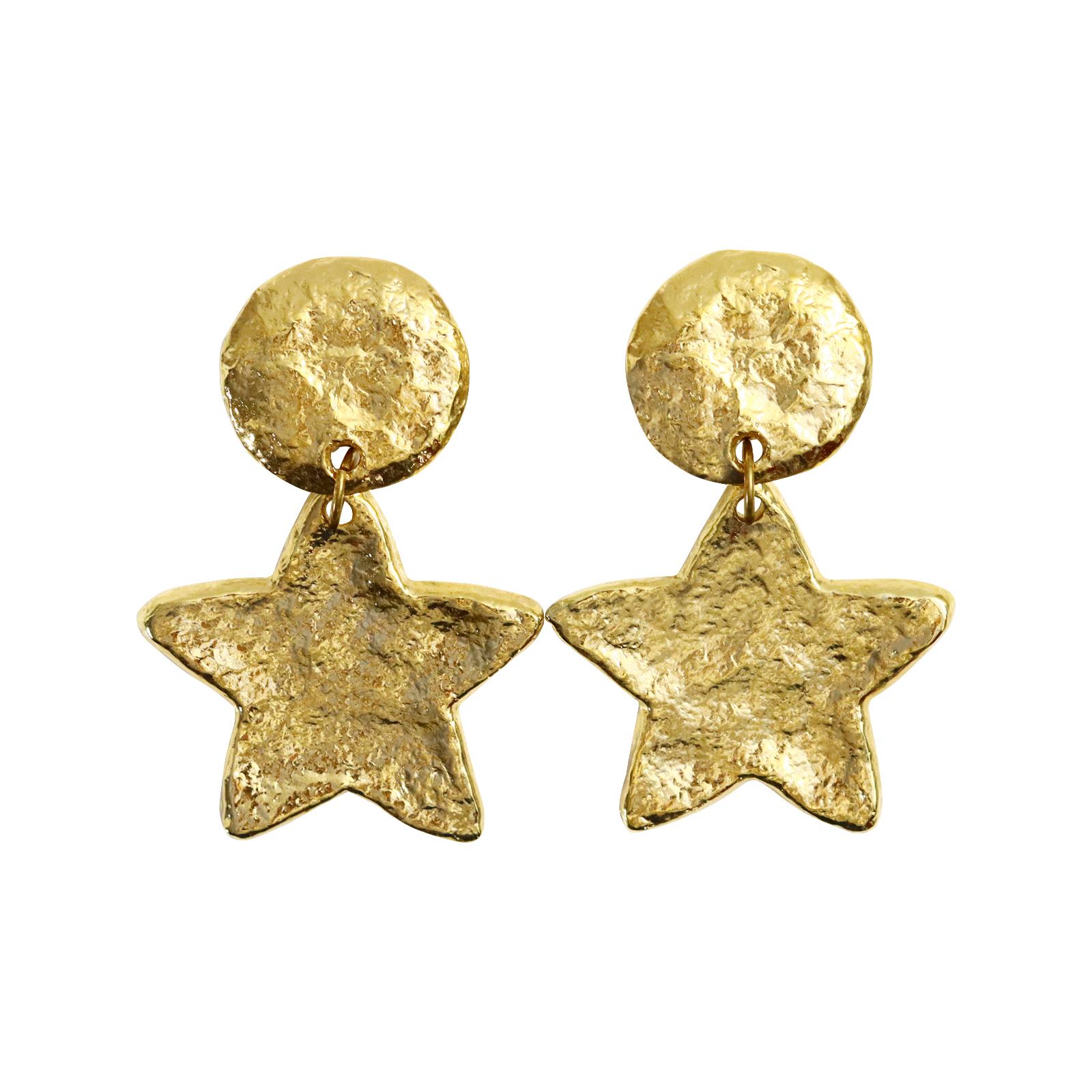 Vintage Gold Tone Resin Dangling Star Earrings In Good Condition For Sale In New York, NY
