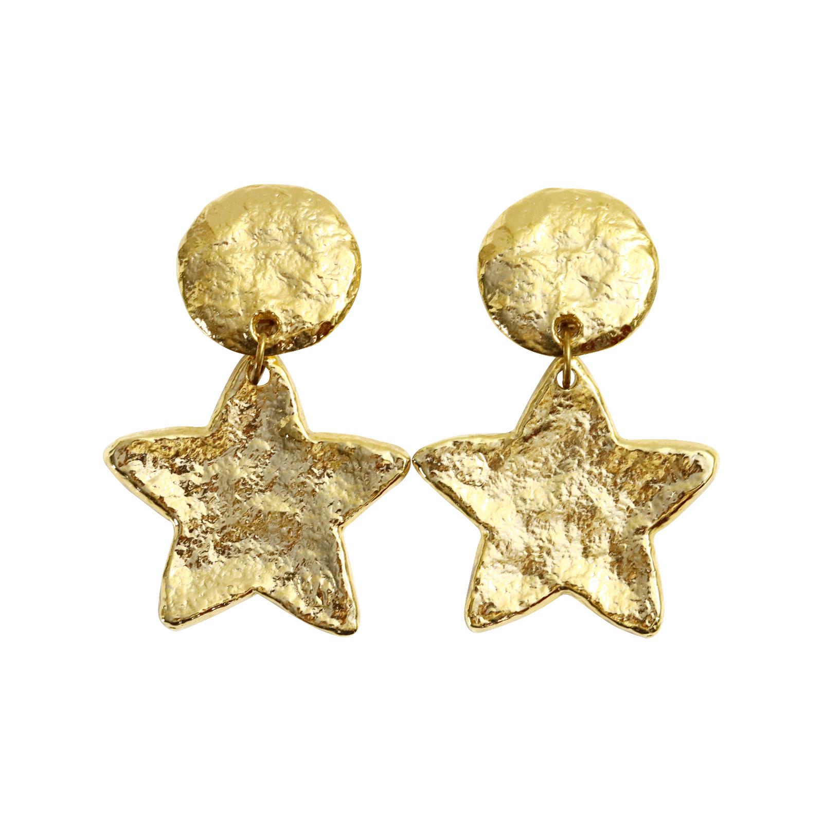 Women's or Men's Vintage Gold Tone Resin Dangling Star Earrings For Sale