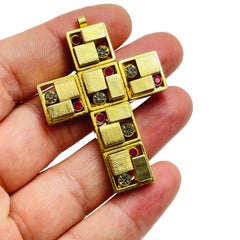 Vintage gold tone rhinestone Art Deco cross pendant