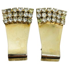 Vintage gold tone rhinestone art deco style  designer clip on earrings