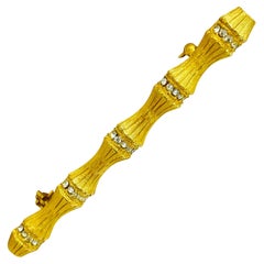 Vintage Gold Ton Strass Bambus Designer Brosche