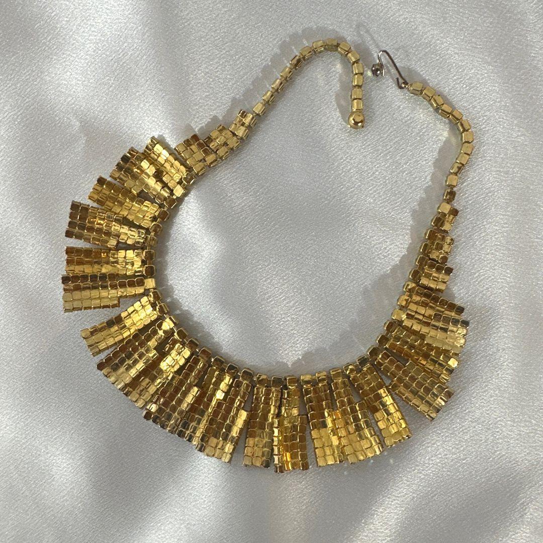 Women's Vintage Gold Tone Rhinestone Bib Necklace For Sale