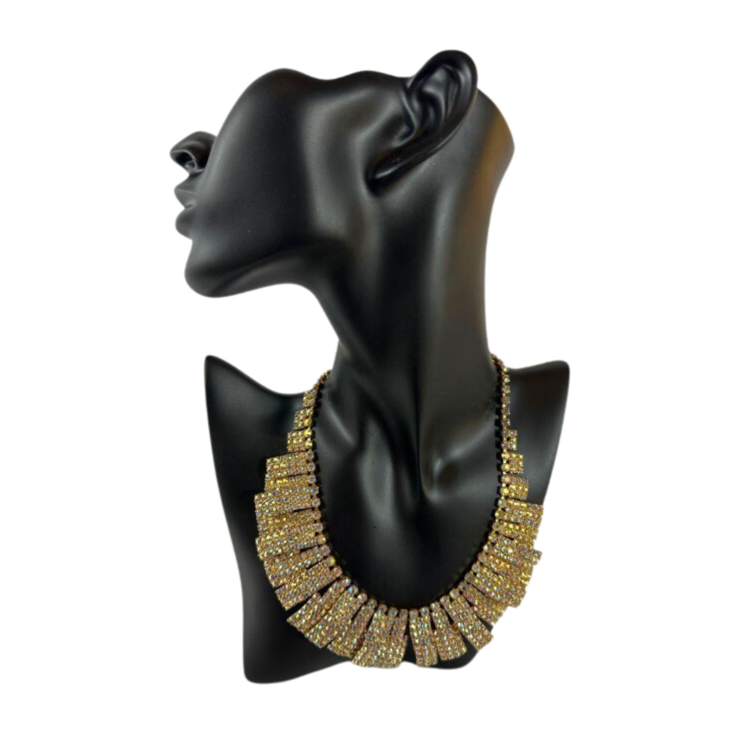 Vintage Gold Tone Rhinestone Bib Necklace For Sale 1