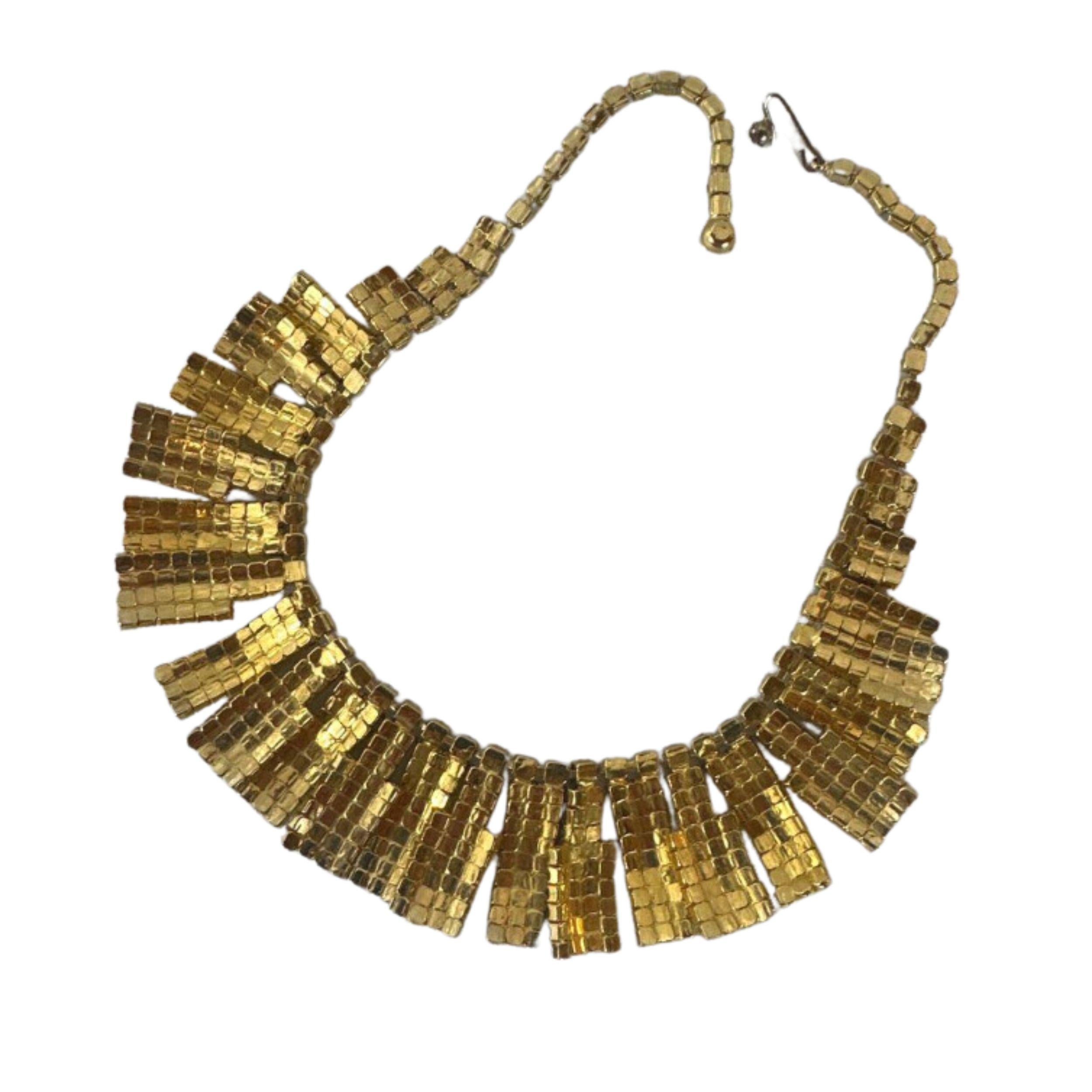 Vintage Gold Tone Rhinestone Bib Necklace For Sale 2