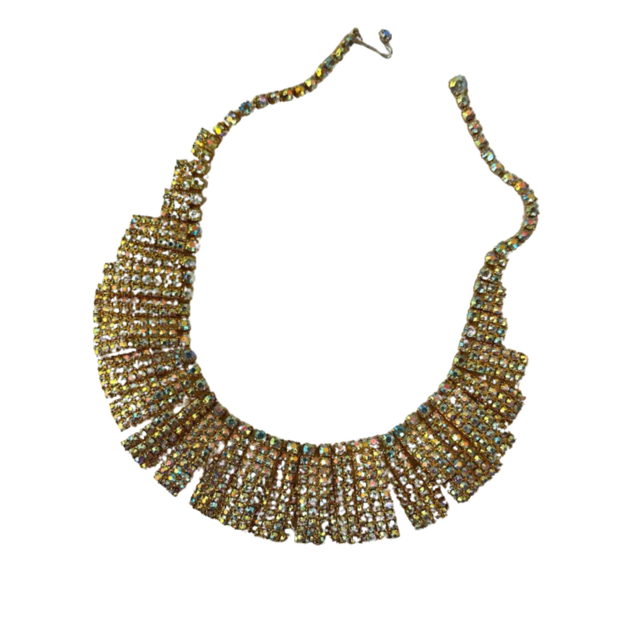 Vintage Gold Tone Rhinestone Bib Necklace For Sale 3