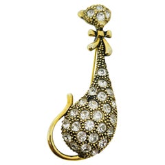 Spilla figurata di gatto con strass in tonalità oro vintage