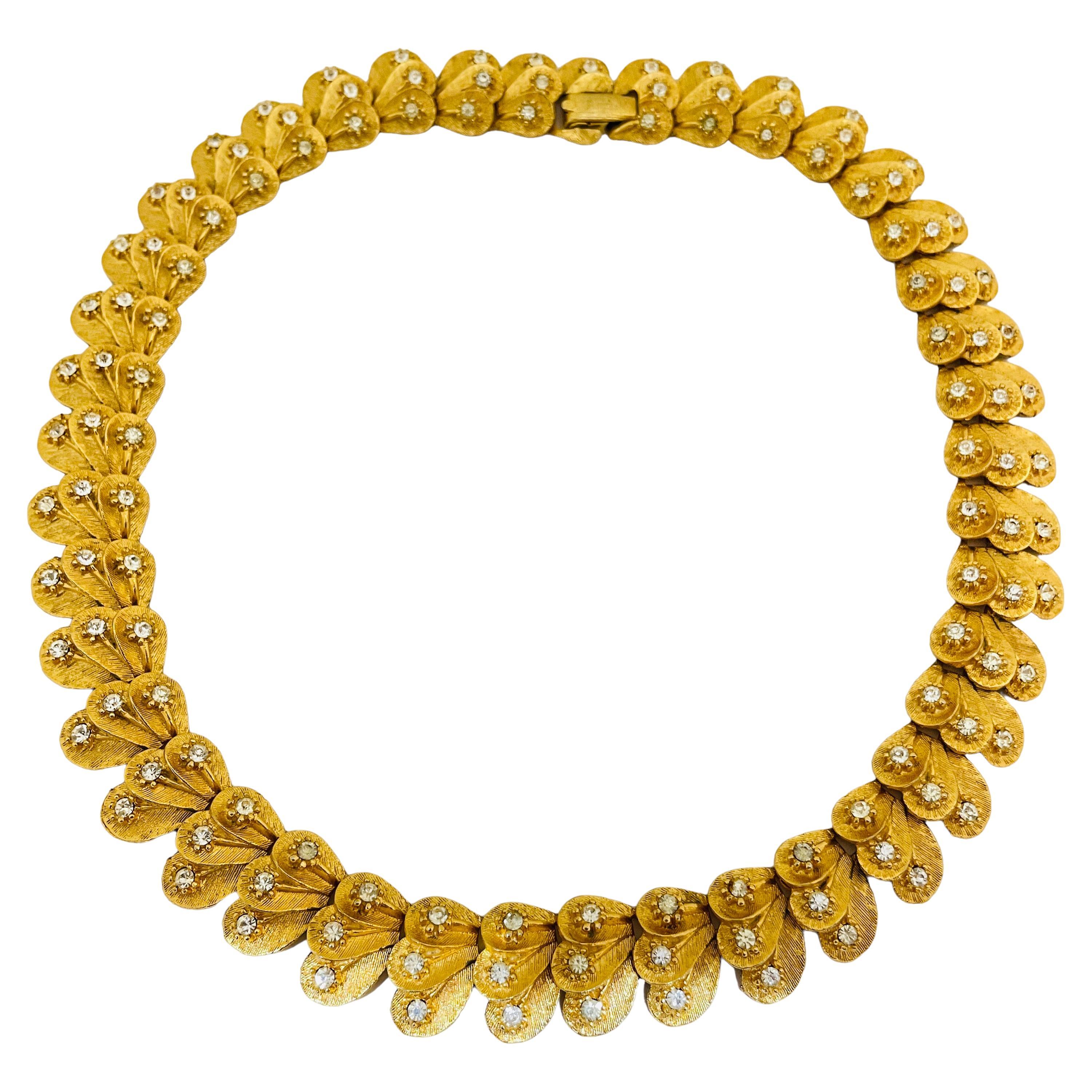 Vintage gold tone rhinestone choker designer necklace