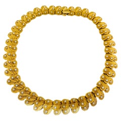 Vintage gold tone rhinestone choker designer necklace