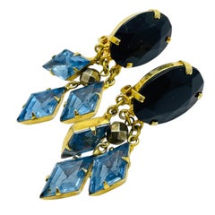 Vintage gold tone rhinestone dangle designer clip on earrings
