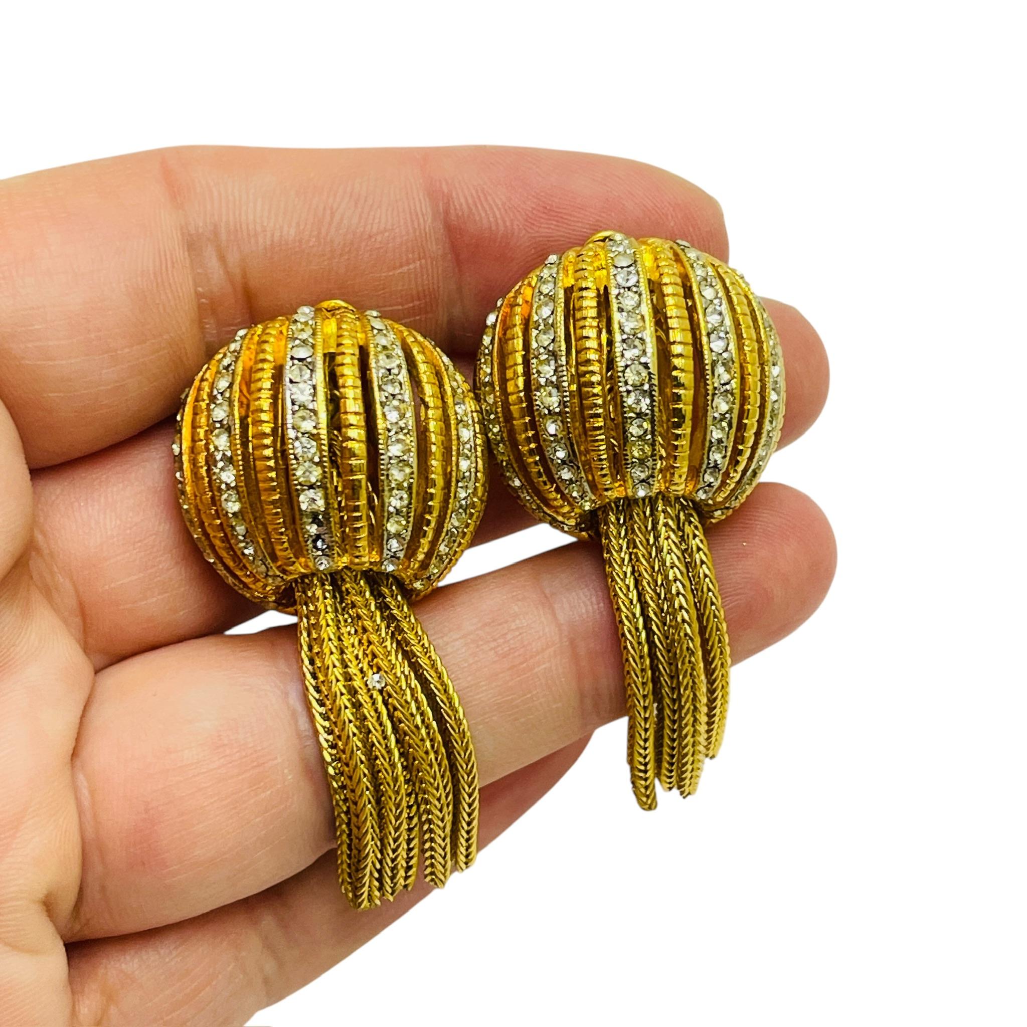 De las mujeres Pendientes de clip de diseño con flecos de strass vintage en tono dorado en venta