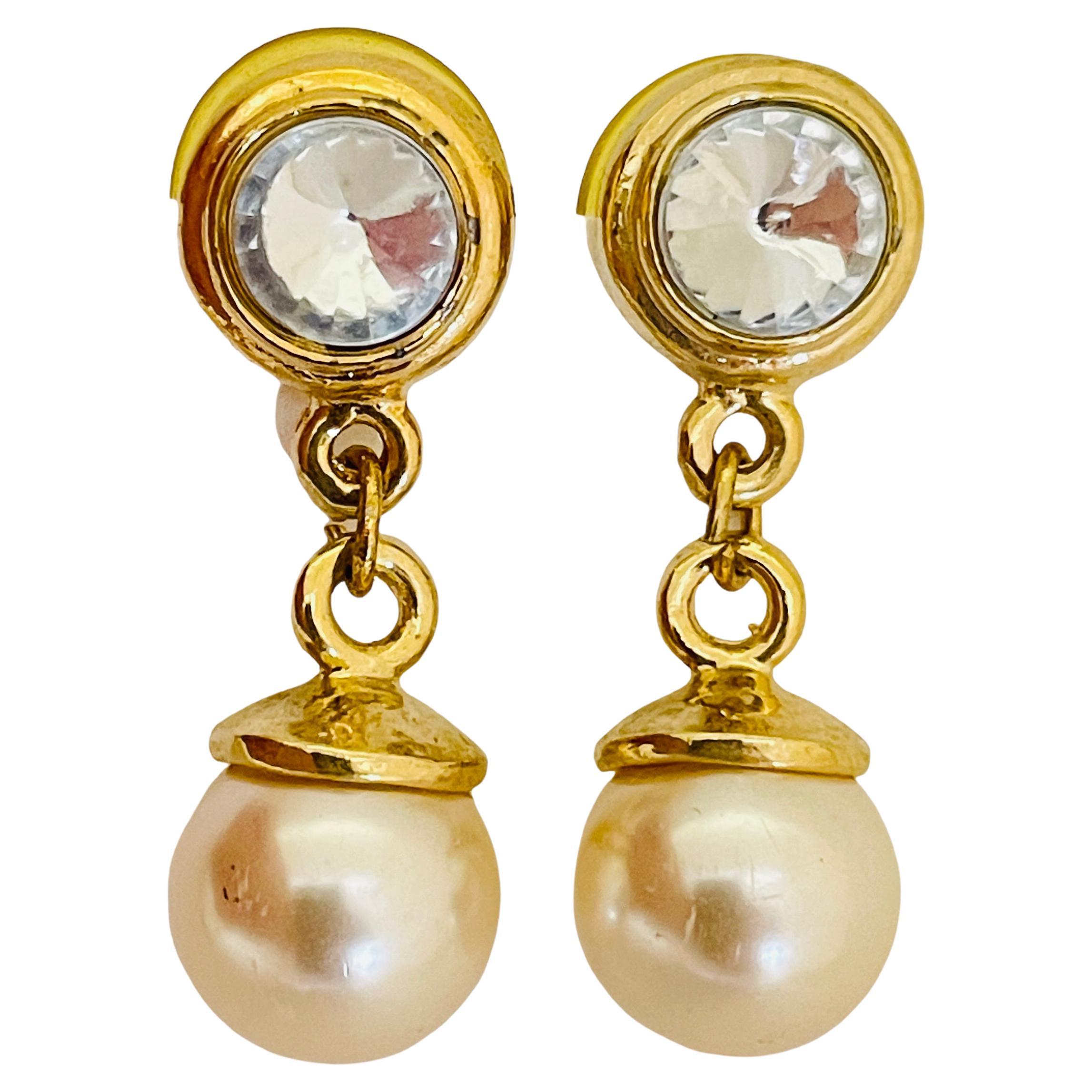 Vintage goldfarbenen Strass baumeln Perle Designer-Ohrringe