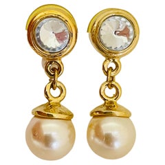 Vintage goldfarbenen Strass baumeln Perle Designer-Ohrringe