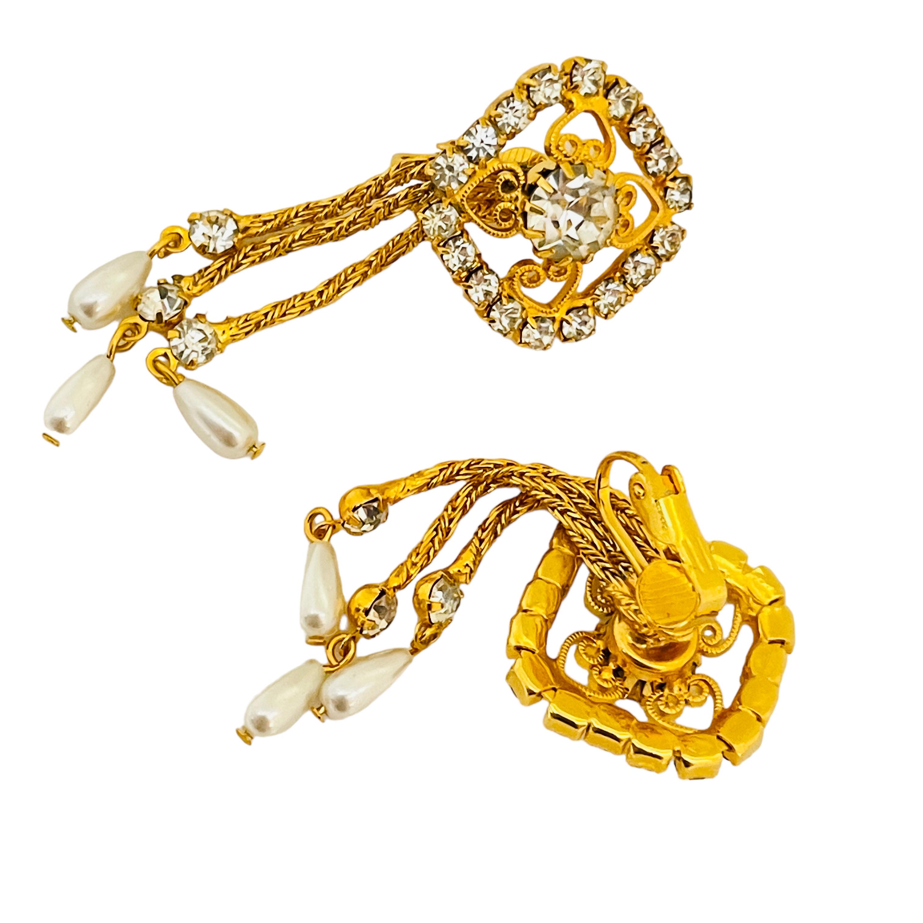 Orecchini a clip di design con strass d'epoca e perle penzolanti In condizioni buone in vendita a Palos Hills, IL