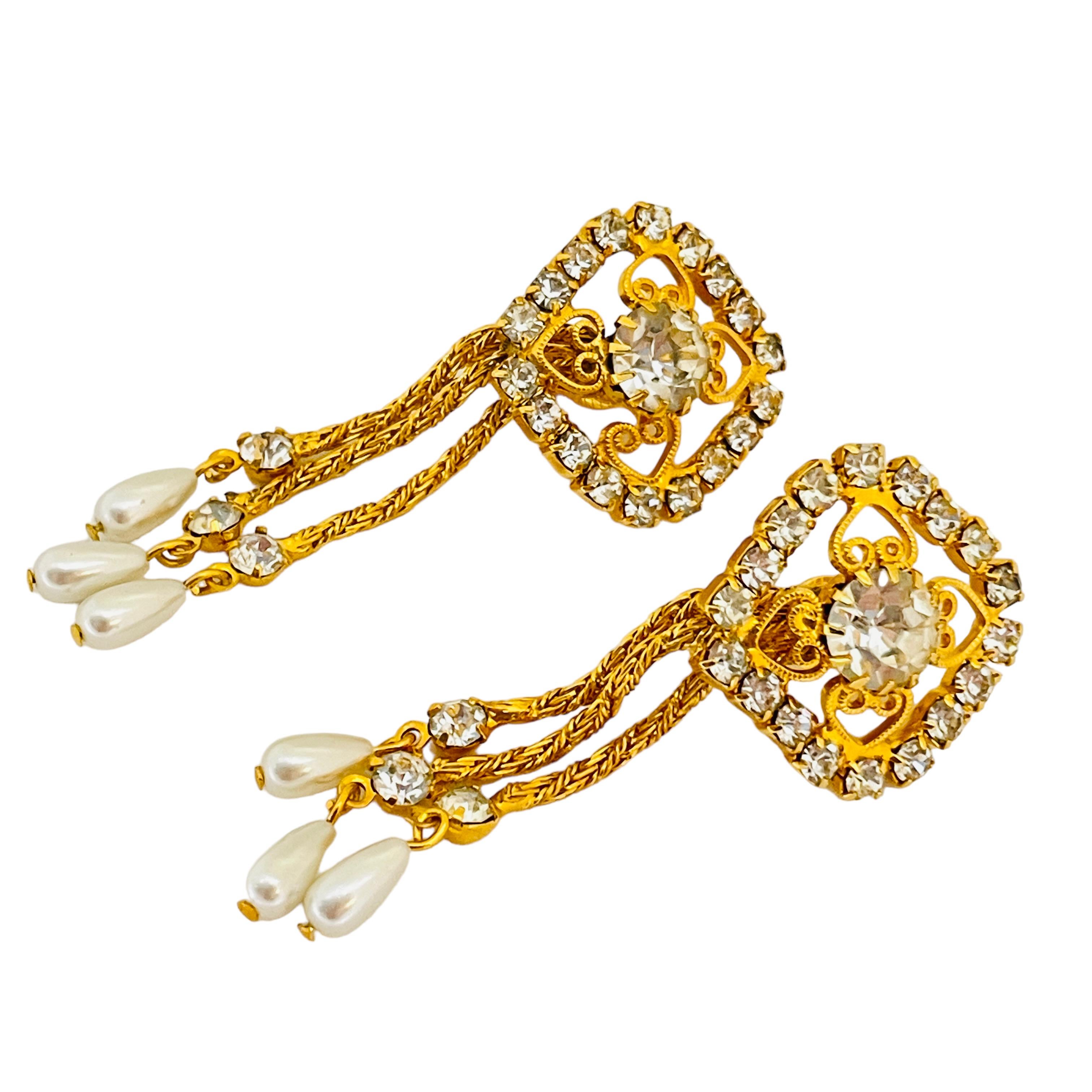 da uomo o donna Orecchini a clip di design con strass d'epoca e perle penzolanti in vendita