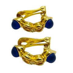 Vintage gold tone rhinestone designer clip on earrings