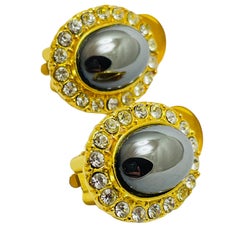 Vintage gold tone rhinestone designer clip on earrings