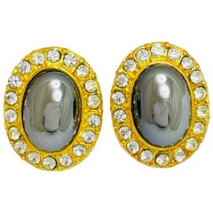 Boucles d'oreilles vintage à clip avec strass et tonalités dorées
