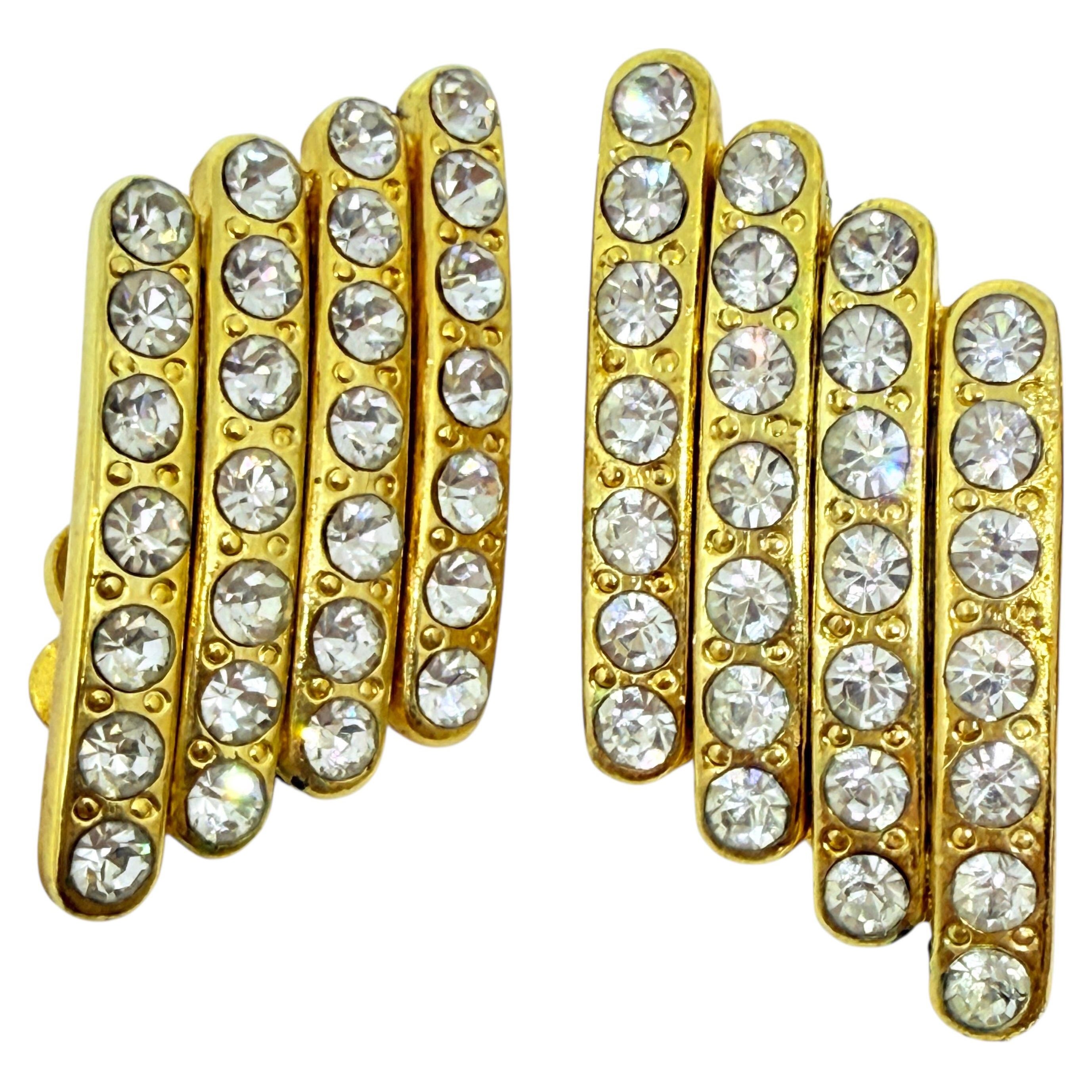 Orecchini a clip vintage di design con strass in tonalità oro