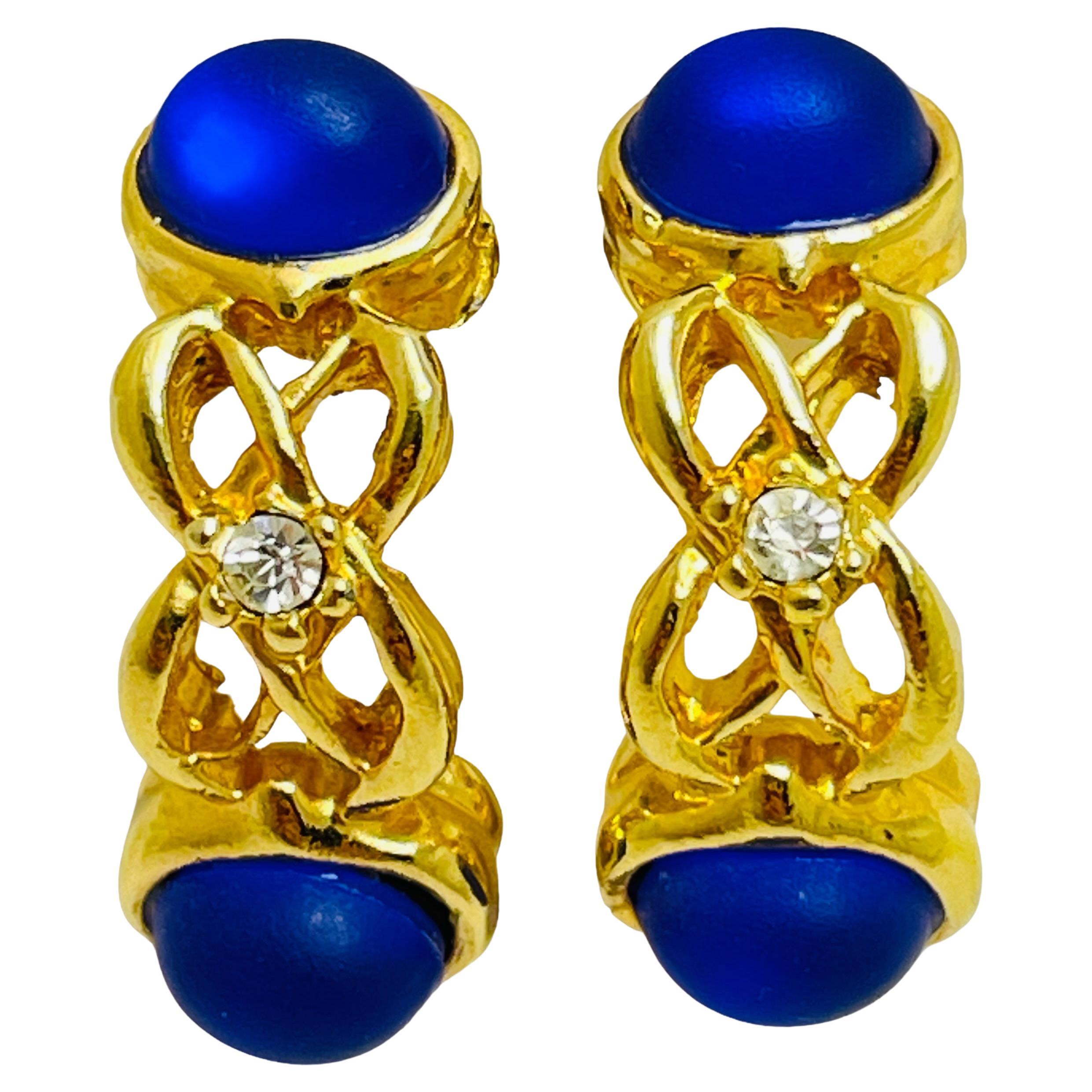 Vintage gold tone rhinestone designer clip on earrings