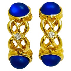 Vintage gold tone rhinestone designer clip on earrings