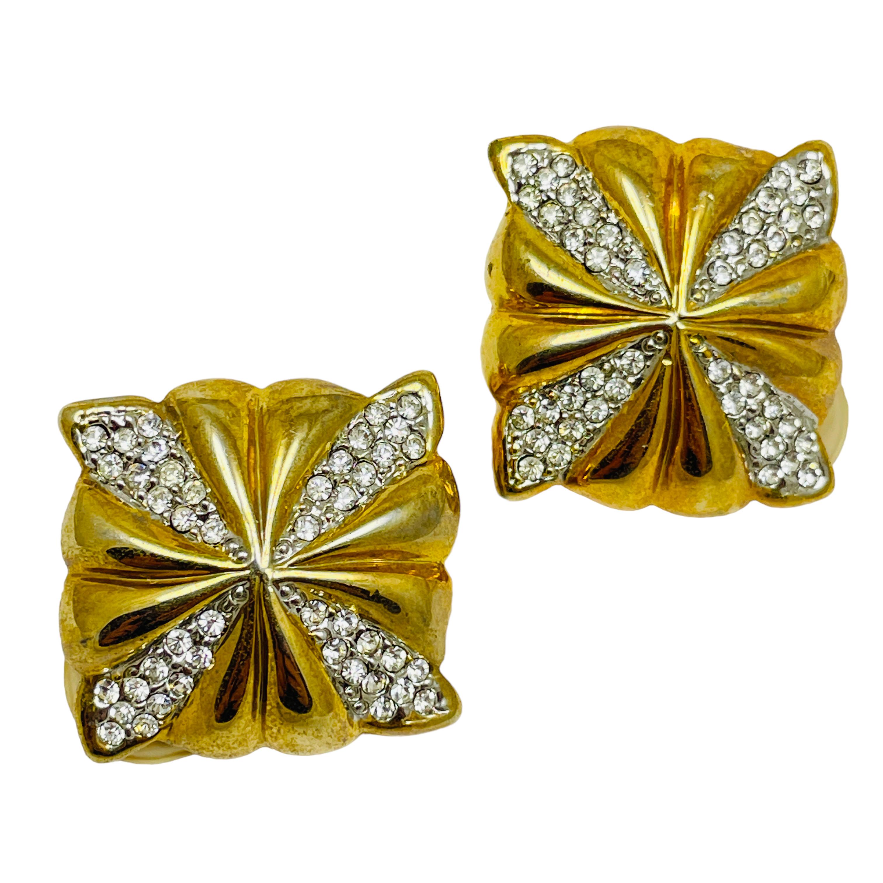 Orecchini a clip vintage di design con strass in tonalità oro