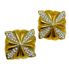 Orecchini a clip vintage di design con strass in tonalità oro