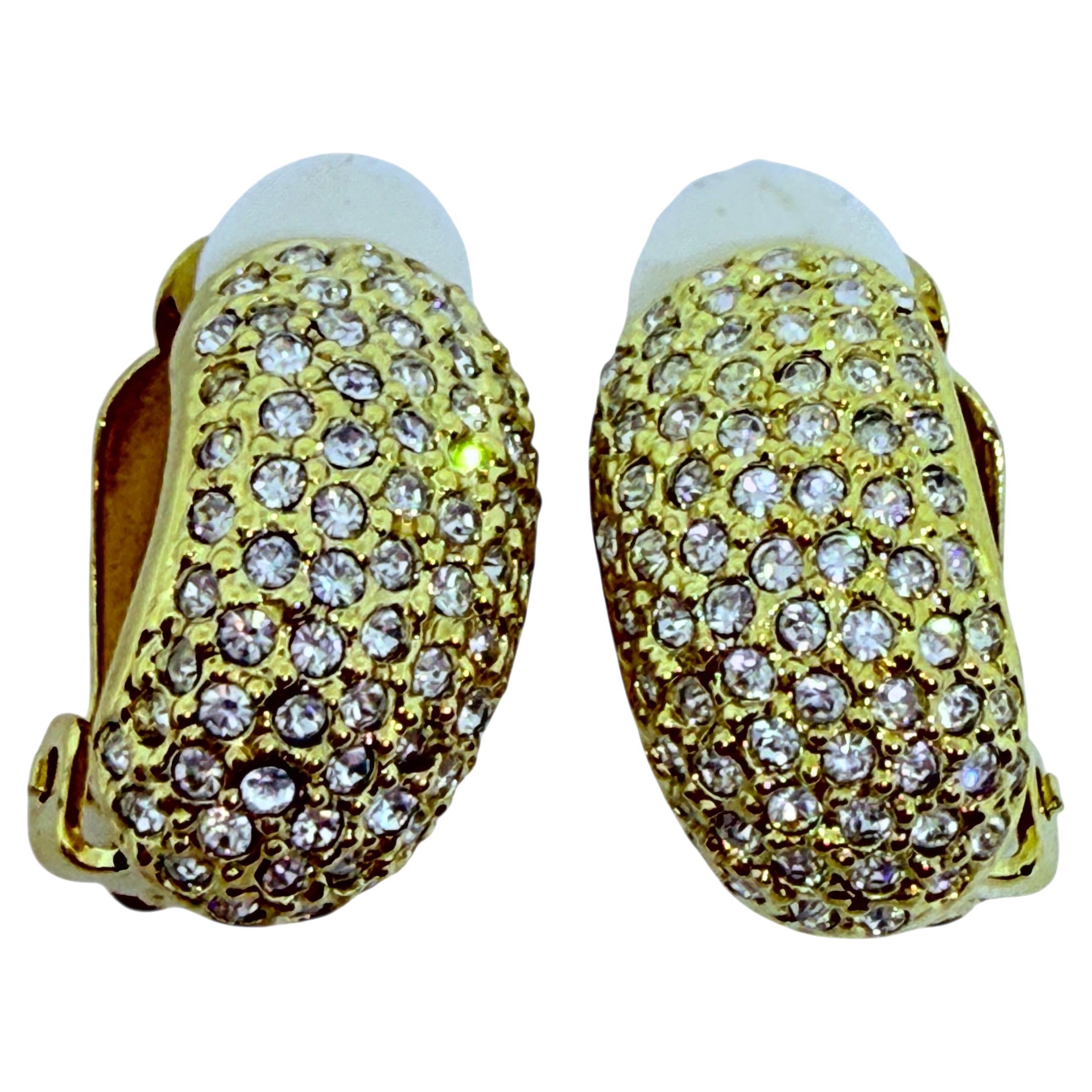 Orecchini a clip vintage di design con strass in tonalità oro