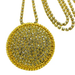 Vintage gold tone rhinestone designer necklace brooch