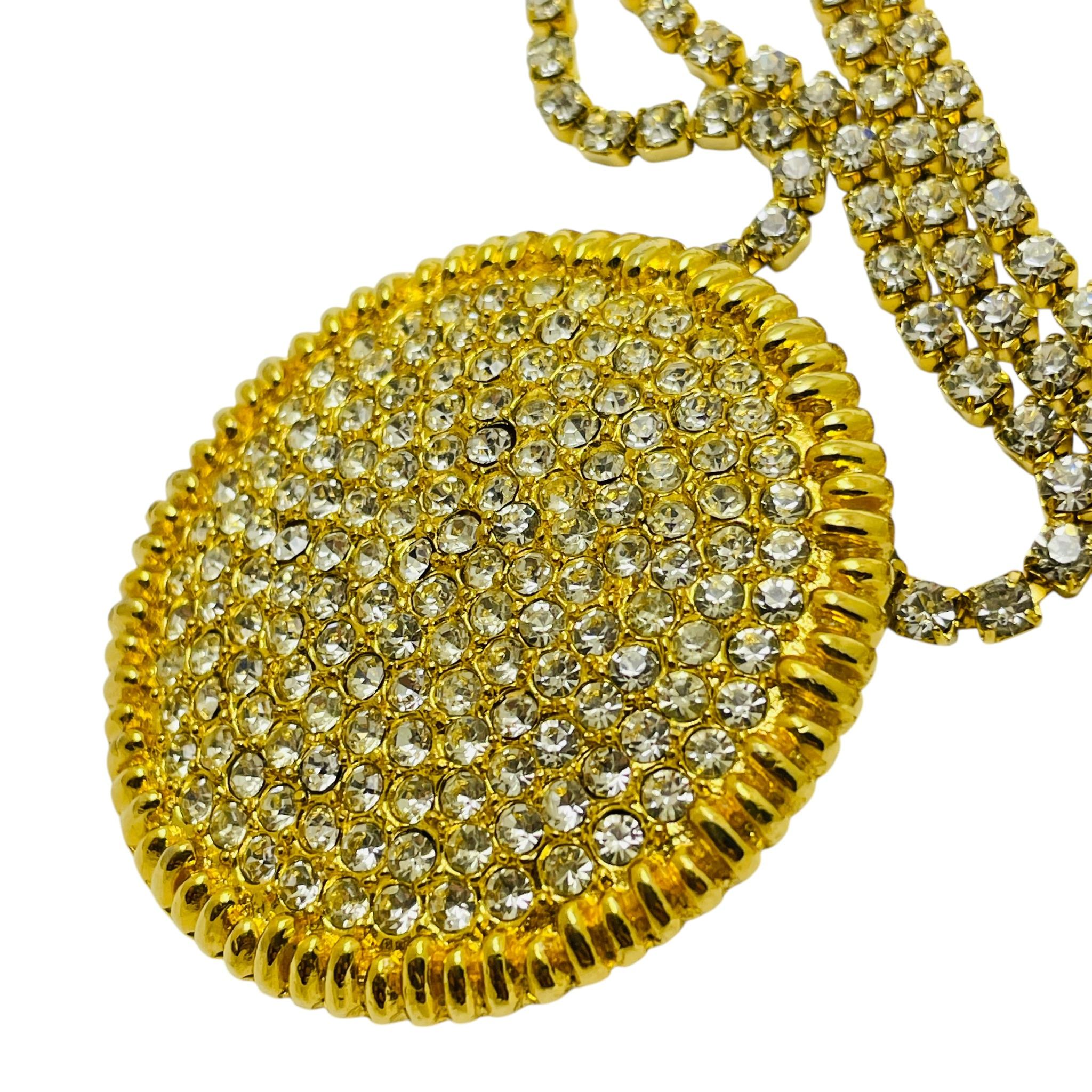 Vintage gold tone rhinestone designer necklace brooch In Good Condition For Sale In Palos Hills, IL