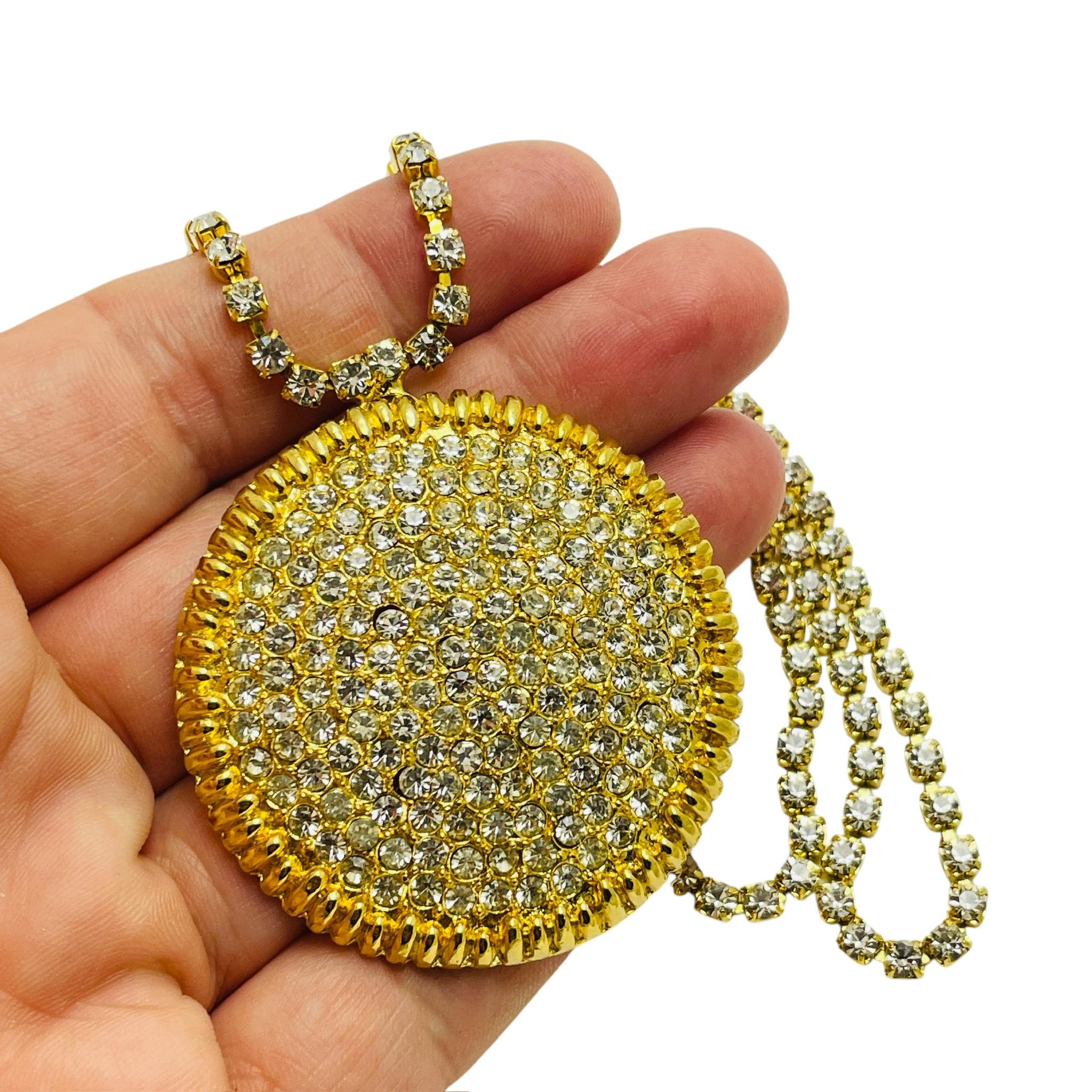 Vintage gold tone rhinestone designer necklace brooch For Sale 1