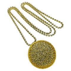 Vintage gold tone rhinestone designer necklace brooch