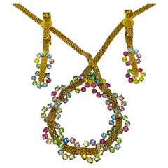 Set di orecchini con collana di design con strass in tonalità oro vintage