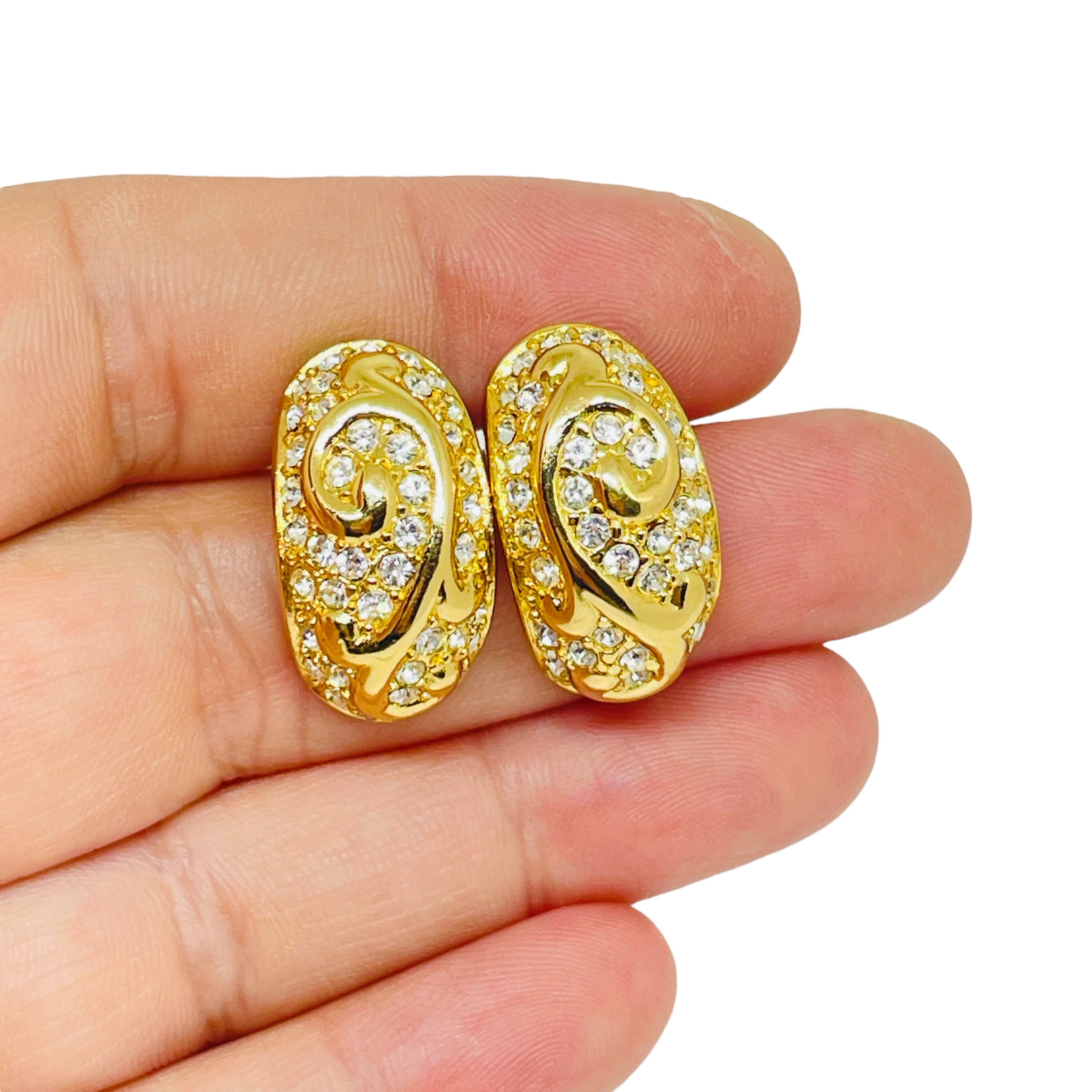 Vintage Gold Ton Strass Designer Post Ohrringe Damen im Angebot