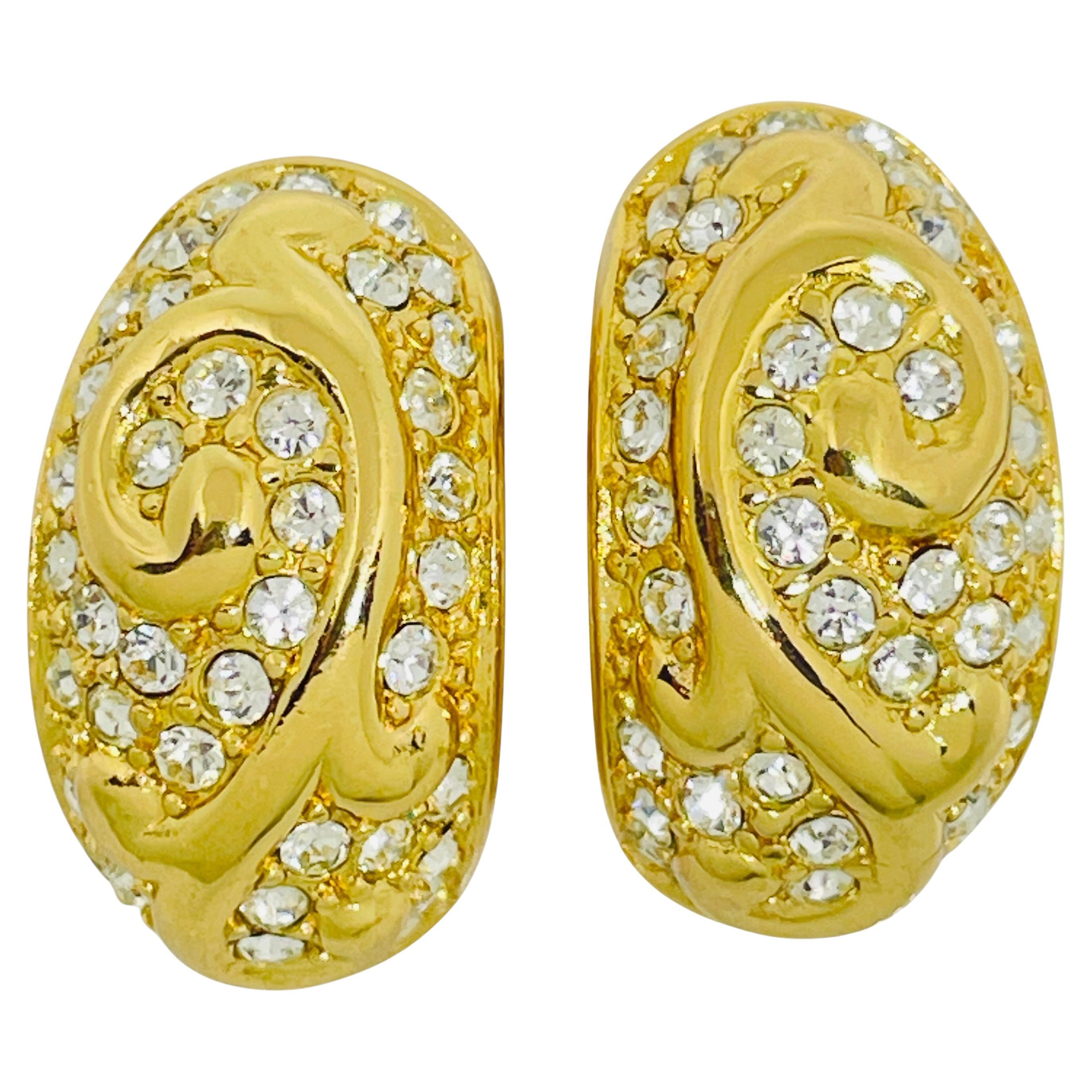 Vintage Gold Ton Strass Designer Post Ohrringe im Angebot