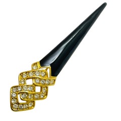 Vintage gold tone rhinestone enamel designer brooch