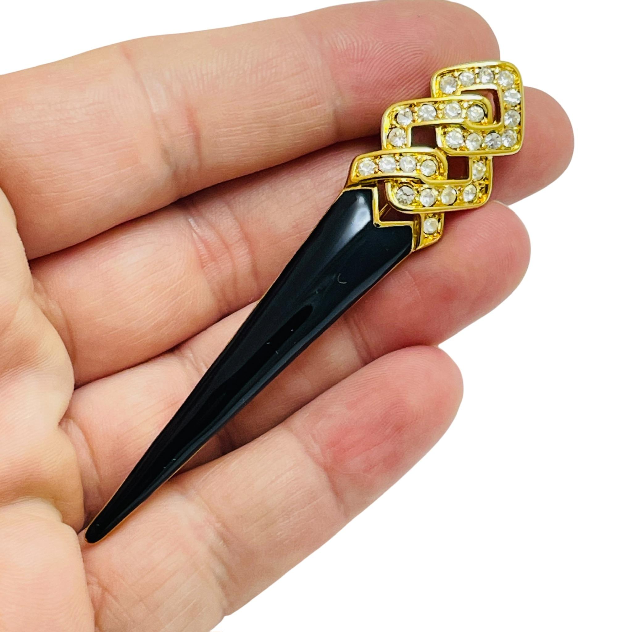 Women's Vintage gold tone rhinestone enamel designer brooch For Sale