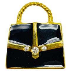 Broche vintage de bolso de diseño con esmalte de strass en tono dorado