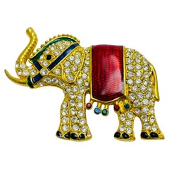 Spilla vintage con elefante smaltato e strass in tonalità oro