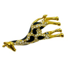 Vintage gold tone rhinestone enamel giraffe brooch