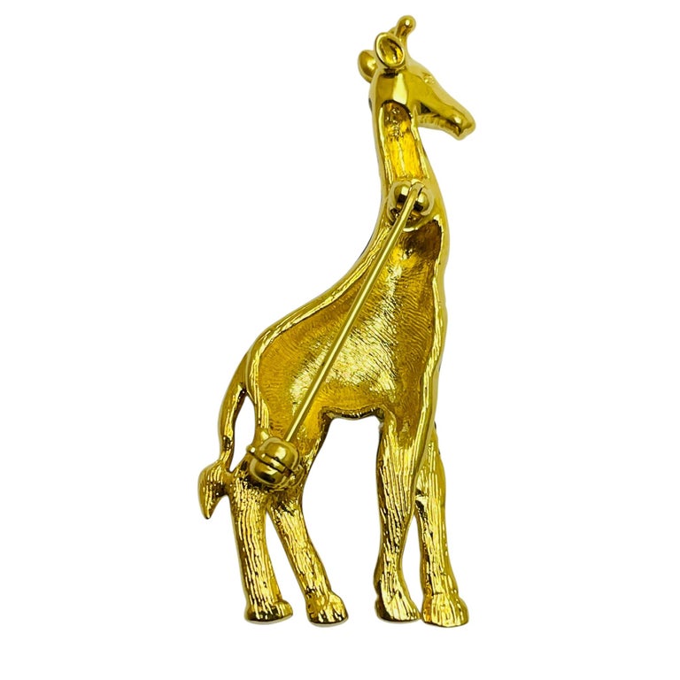 Broche Girafe En Métal Doré Avec Yeux En Strass Et Émail - Modèle [4292]