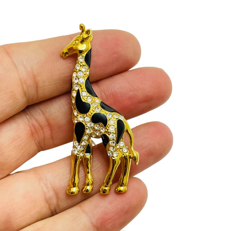 Jolie Broche Girafe Vintage émaillée Avec Strass - Métal Doré, Pour Femme